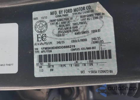 2013 Ford Explorer Xlt z USA, uszkodzony, nr VIN 1FM5K8D89DGB85219